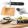 Oyster Knife Shucker Set with Wooden Holder Stainless Steel Oyster Shucking Kit Seafood Tools for Kitchen Restaurant Home Use