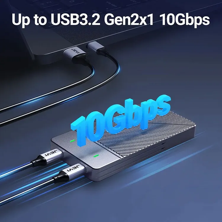 JEYI Dual Bay M.2 NVMe SATA SSD Enclosure, USB 3.2 Gen 2 10Gbps