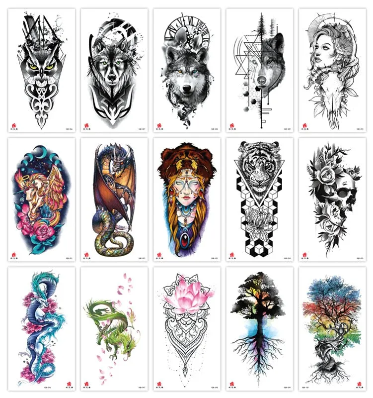 Tattoo Applique Arm Men and Women Small Full Arm Waterproof Tattoo Sticker Symbol Totem Animal Skull Text Tattoo Sticker