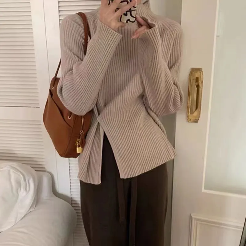 Brownm Brownm Women's Autumn And Winter Half-High Collar Long-Sleeved Sweater 2025 High-Collar Thick Wool Knitted Bottom Coat Inside