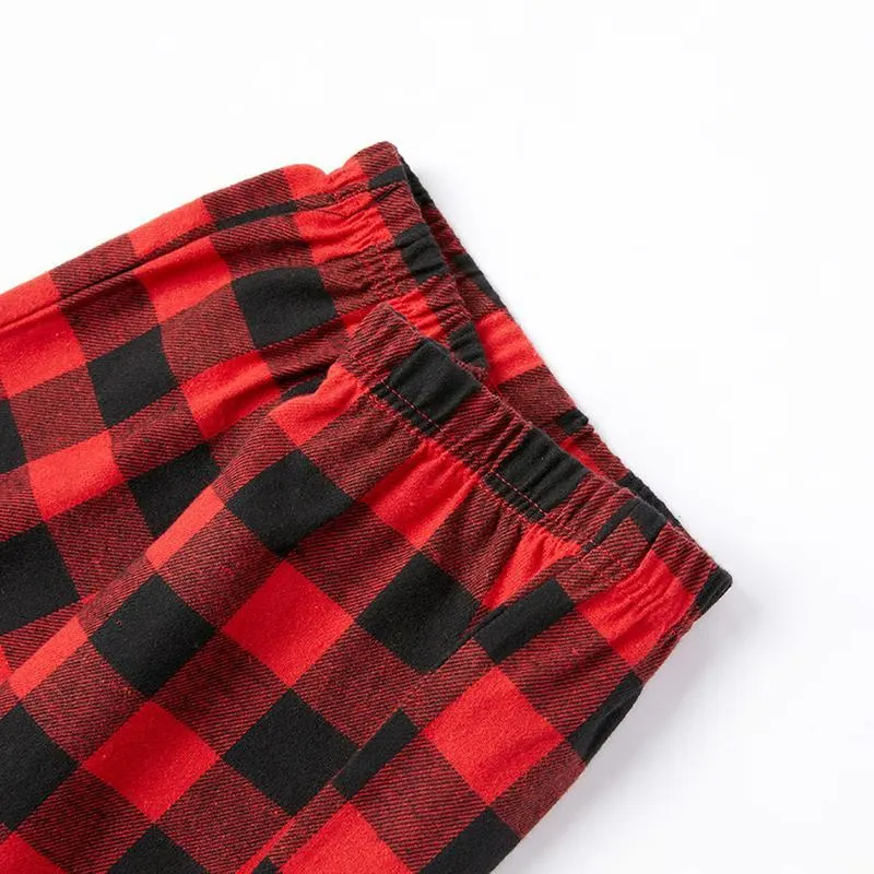 Christmas Pattern and "2024 Family Christmas" Text Print Black & Red Plaid Christmas Matching Pajamas
