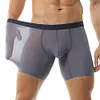 Men's Ice Silk Underwear Sexy Bulge Puch Low Rise See Through Boxer Briefs Thin Cool Boxers Shorts