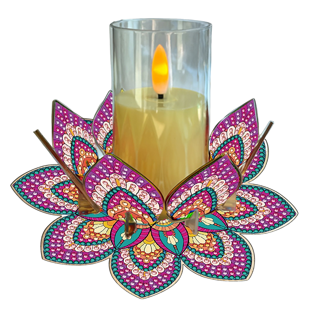 Mandala Lotus-N Acrylic DIY Diamond Painting Candle Holders Without Candles Crystal Painting Tealight Candle Stand Table Centerpiece for Adults Beginners Home Party Decor