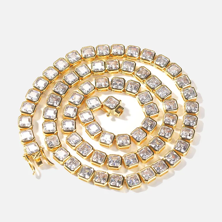Iced Out A Row Of Tennis Chains 6.5MM Square Necklaces Hip Hop Bling Bling