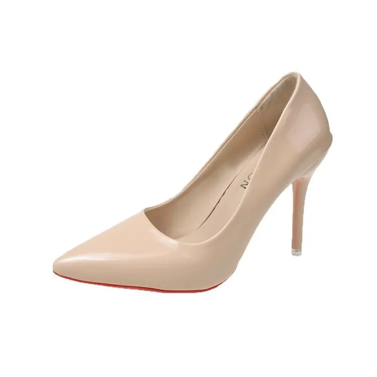 2021 New Women Yellow Blue 10cm High Heels PU Leather Female Scarpins Office Pointed Toe Tacons Pumps Shoes Plus Size