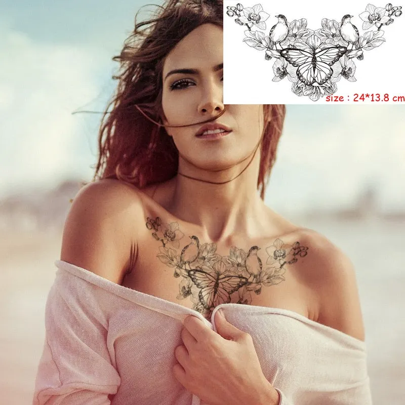 Temporary Tattoo Sticker Totem Flower Arrow Color Sexy Chest Back Fake Tatoo Waterproof Flash Tatto Body Art for Woman Girl