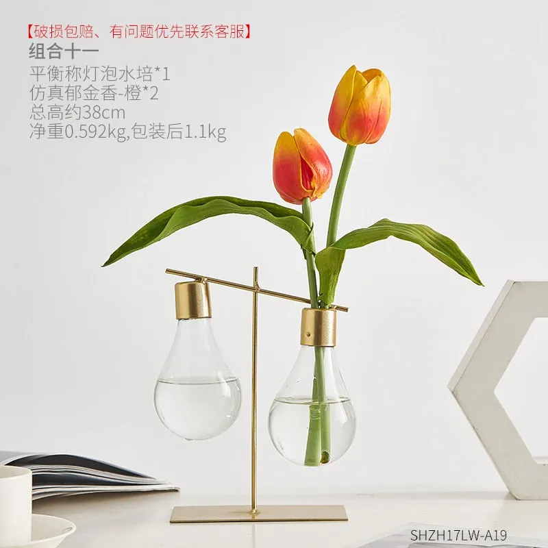 Nordic Decoration Home Transparent Hydroponic Vase Home Decoration Accessories Modern Gold Vase Terrarium Vases for Flower