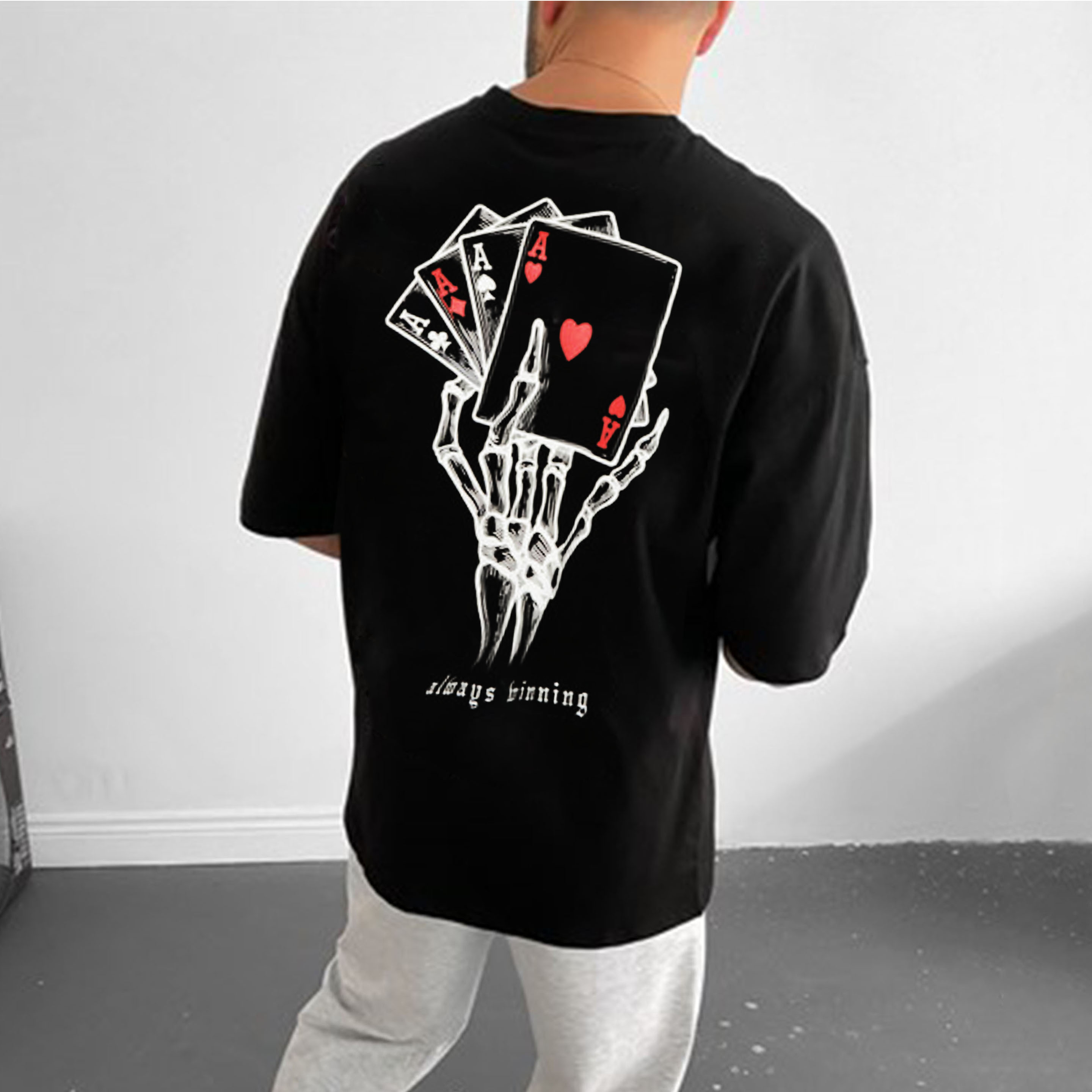 Men's Oversized Poker Print T-Shirt - Helixace