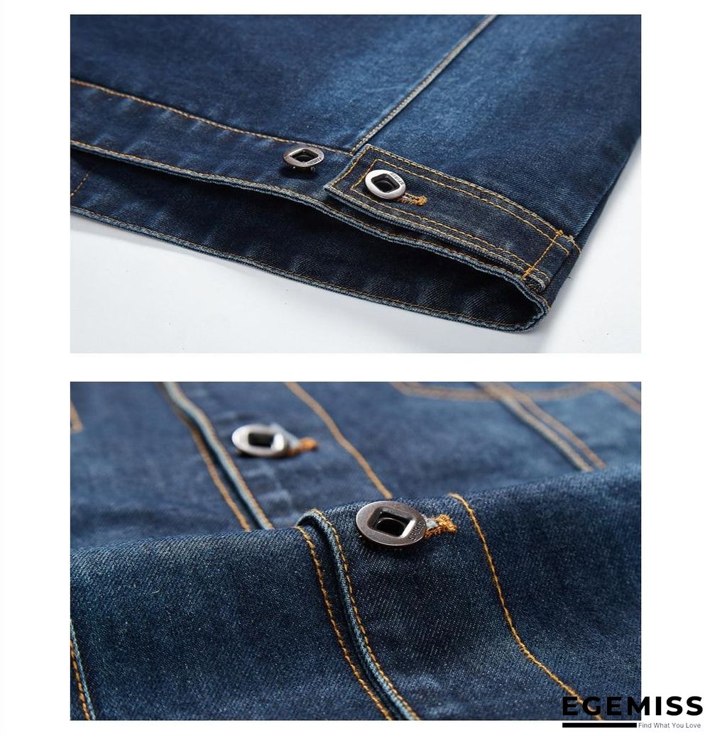 Denim Jacket Men's Lapel Embroidery Casual Mens  Jeans Jackets Multi-pocket Male Cowboy Coats | EGEMISS
