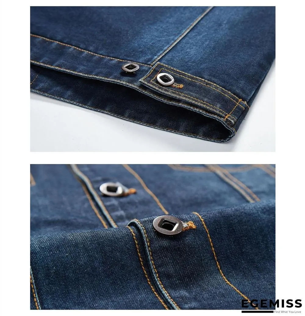 Denim Jacket Men's Lapel Embroidery Casual Mens  Jeans Jackets Multi-pocket Male Cowboy Coats | EGEMISS