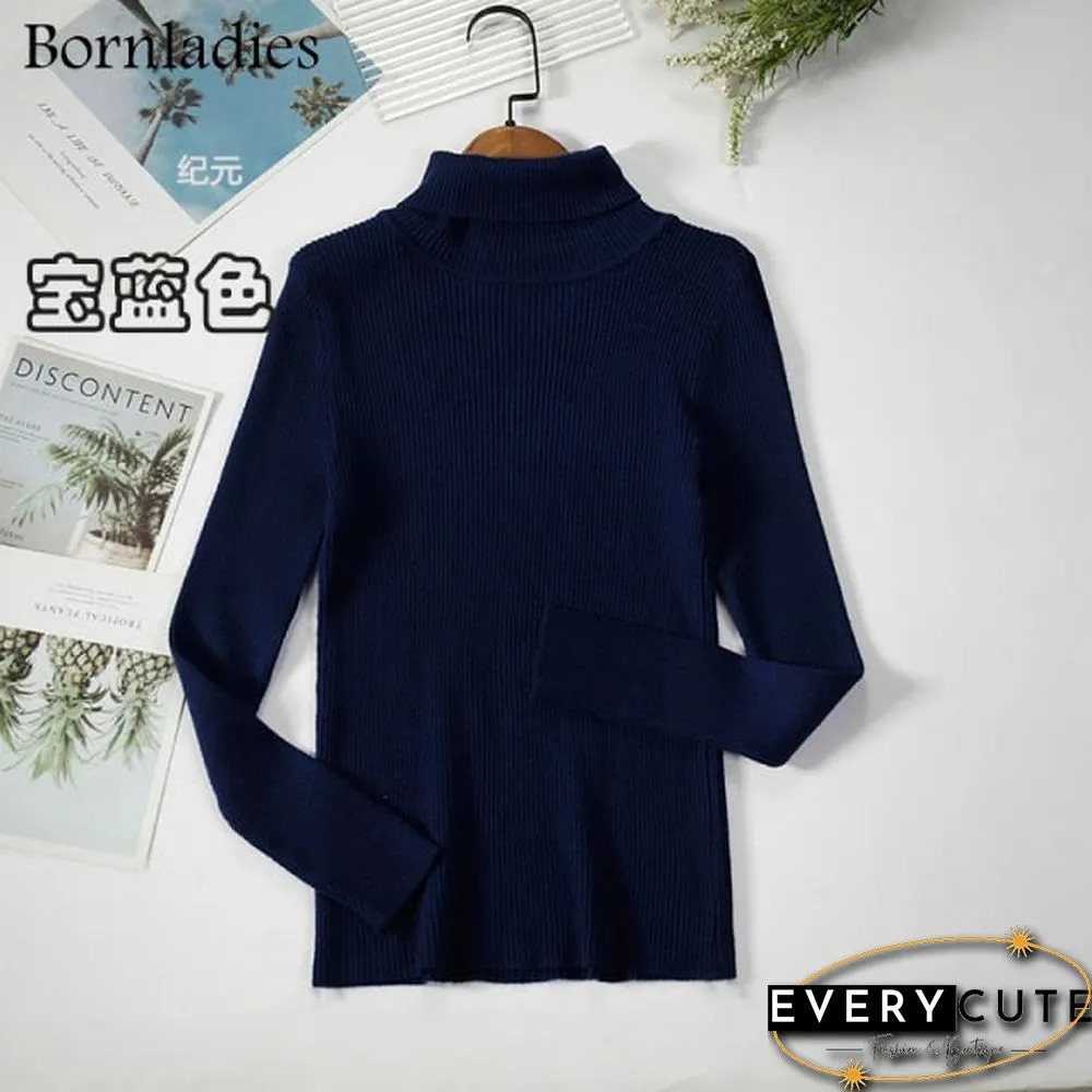 Bornladies Basic Turtleneck Women Sweaters Autumn Winter Tops Slim Women Pullover Knitted Sweater Jumper Soft Warm Pull