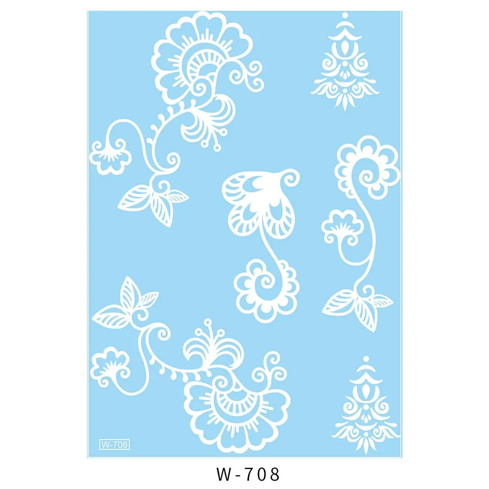 Sexy Henna Mehndi Tattoo White Lace Necklace Flower Water Transfer Temporary Tatoo Sticker Body Art Waterproof for Wedding Beach