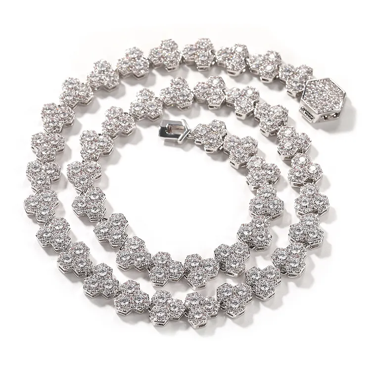 Iced Out Hip Hop Bling Honeycomb Tennis Chains Necklaces For Women And Men