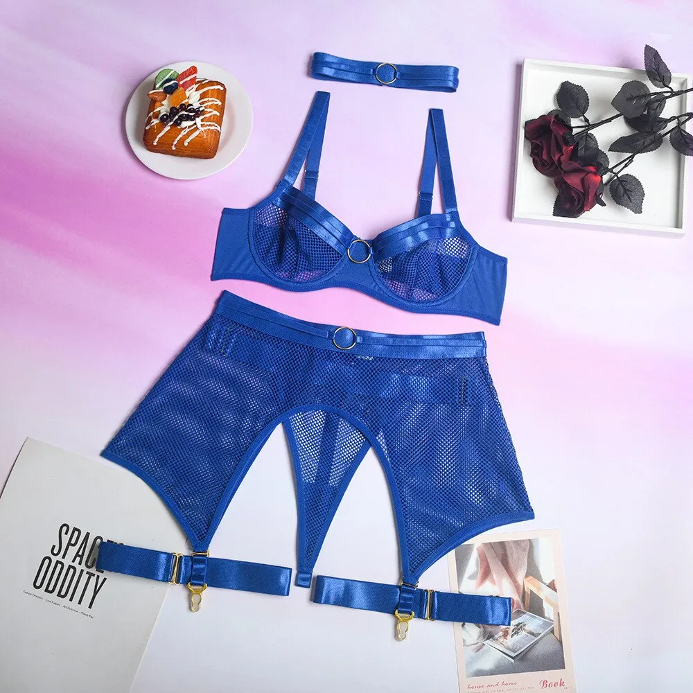 Billionm Lace Lingerie Set Women Black Push Up Bra and Panty with Garter Belt Bralette See Through Sexy Lenceria Underwear Set Femme Sex