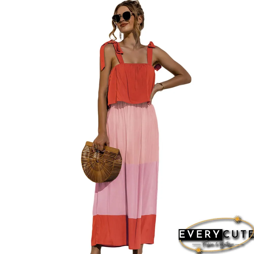 Orange Color Block Ruffle Top Maxi Dress