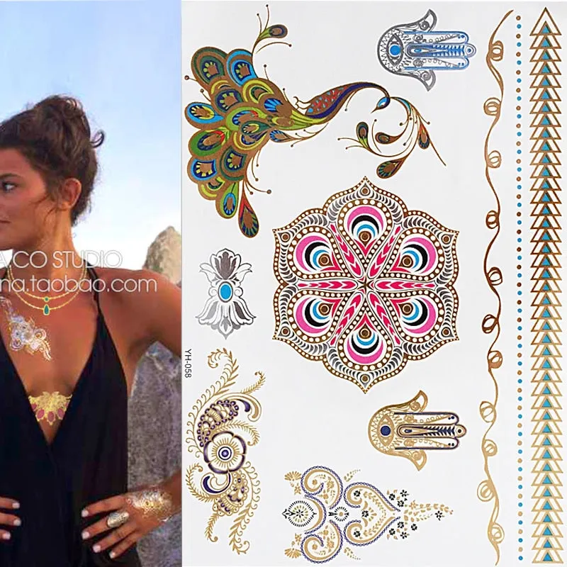 Temporary Tattoos Gold Silver Metallic Tattoo Arm Body Tattoo Cool Bracelet Style Girl DIY Golden Flash Tattoos
