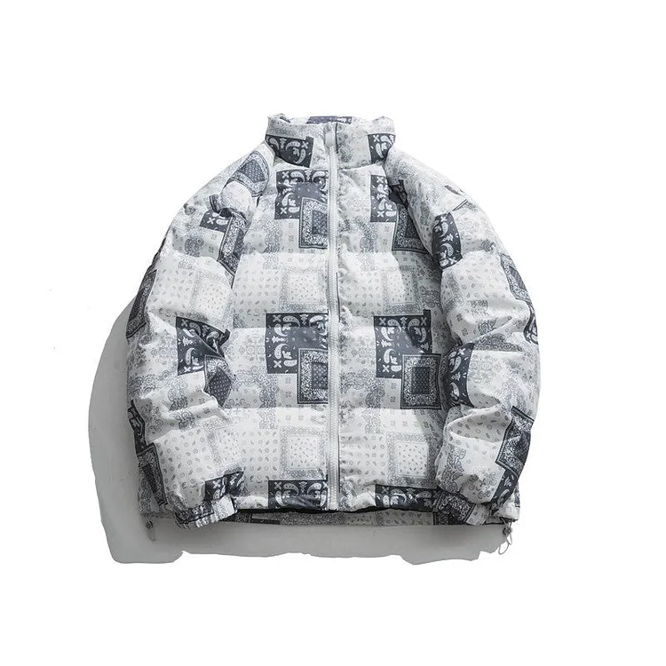 Man Fall Winter Outfis Winter Clothes Printed Letters Paisley Stand-up Collar Cotton-Padded Clothes Loose Street Cotton-Padded Jacket