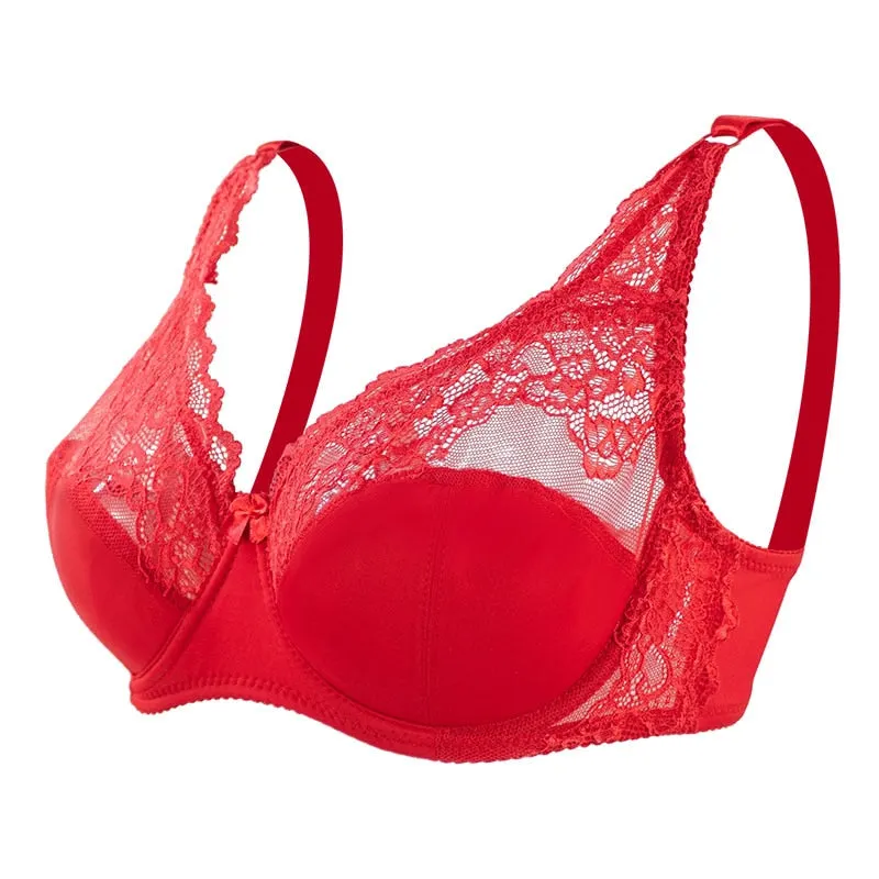 Sexy Bra Women Large Lace Bralette Plus Size Lingerie Female Thin Lace Brassiere Underwear Underwire Padded Bras C D Cup