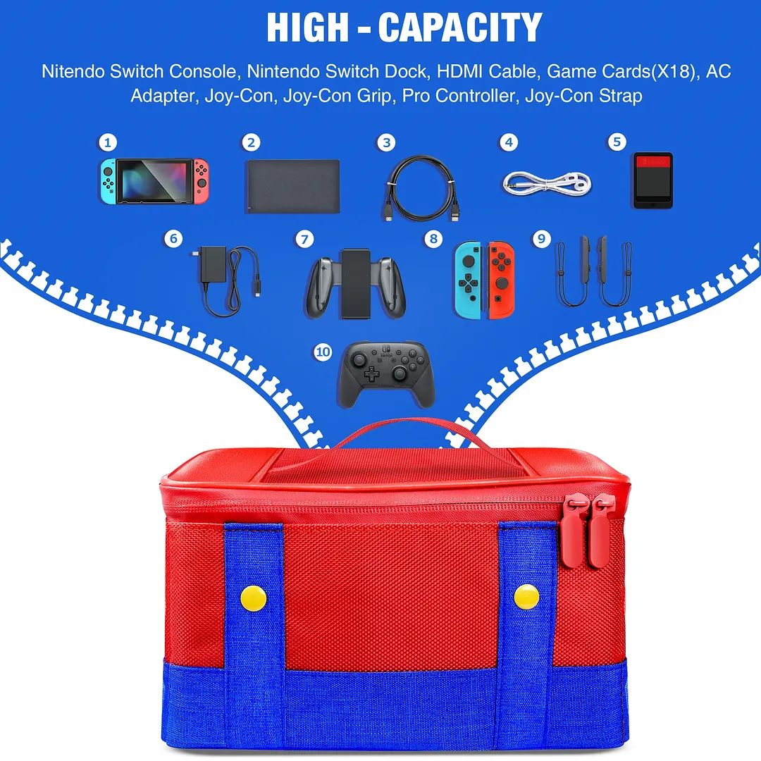 DinoFire Carrying Case for Nintendo Switch OLED Model 2022 [Shockproof] Hard Shell Protective Cover Travel Bag w/10 Game Card Slots