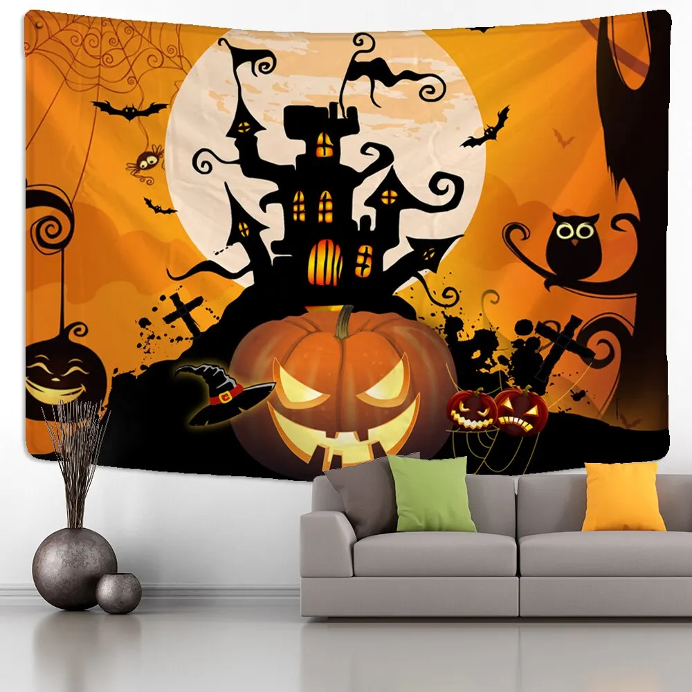 Scary Pumpkin Halloween Wall Hanging Tapestry Halloween Party Wall Cloth Tapestries Psychedelic Tapiz Witchcraft Tapestry
