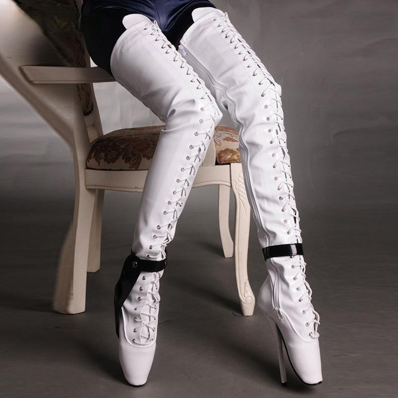 GOOSHOE Crotch Thigh High Boots Ballet High Heels Lockable Ankle Straps Boots Extreme Long Over The Knee Boots