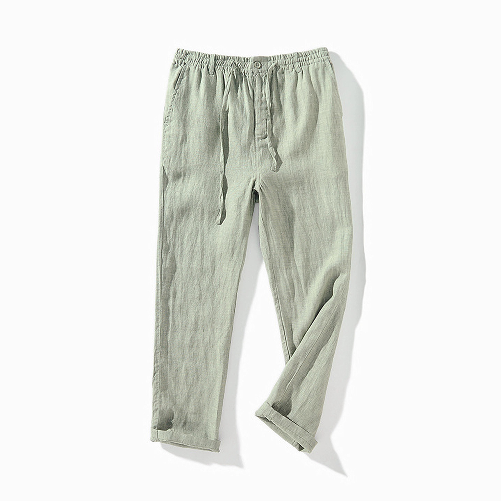 Linen Pants Men 100% Linen Elastic Waist Drawstring Trousers Breathable REAL SILK LIFE