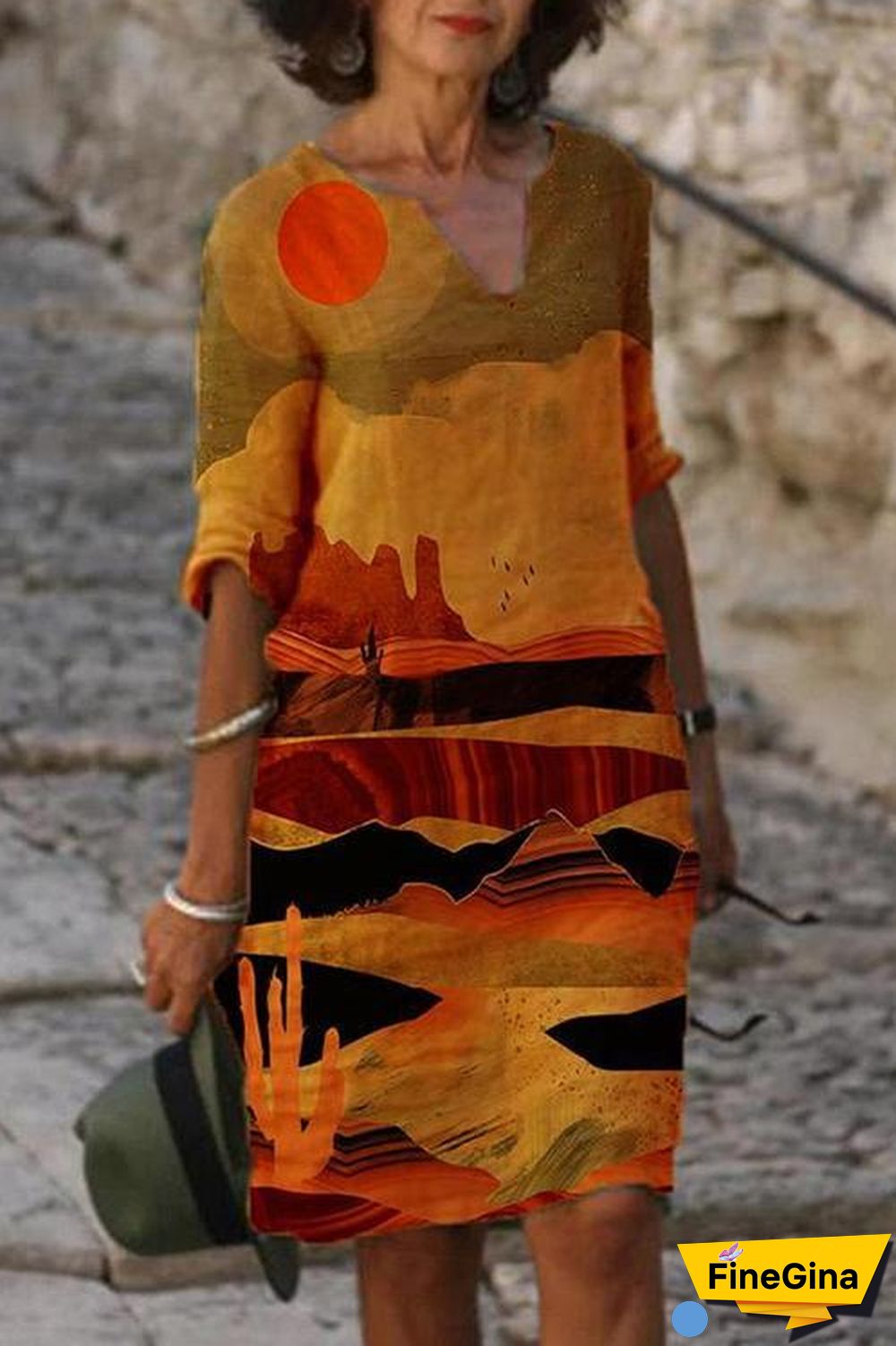 Print O Neck Half Sleeve Dress
