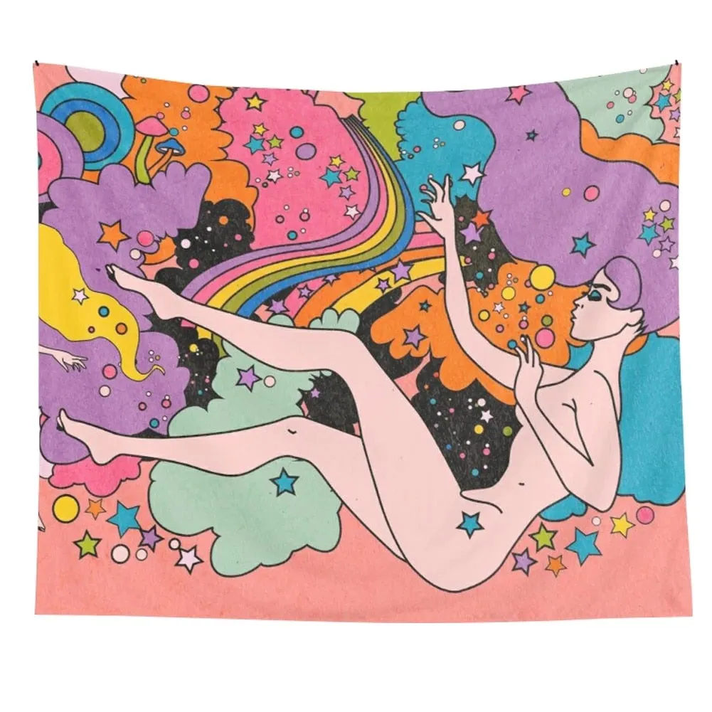 Colorful Wall Tapestry Hanging Rainbow Decor for Girls Dorm Roon Decoration INS Trippy Tapestry Psychedelic Wall Prints