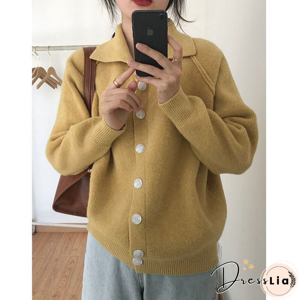 Cardigans for Women Korean Fashion Knitted Sweater Turn-down Collar Thick Sweaters Vintage Button-down Women Autumn Jacket