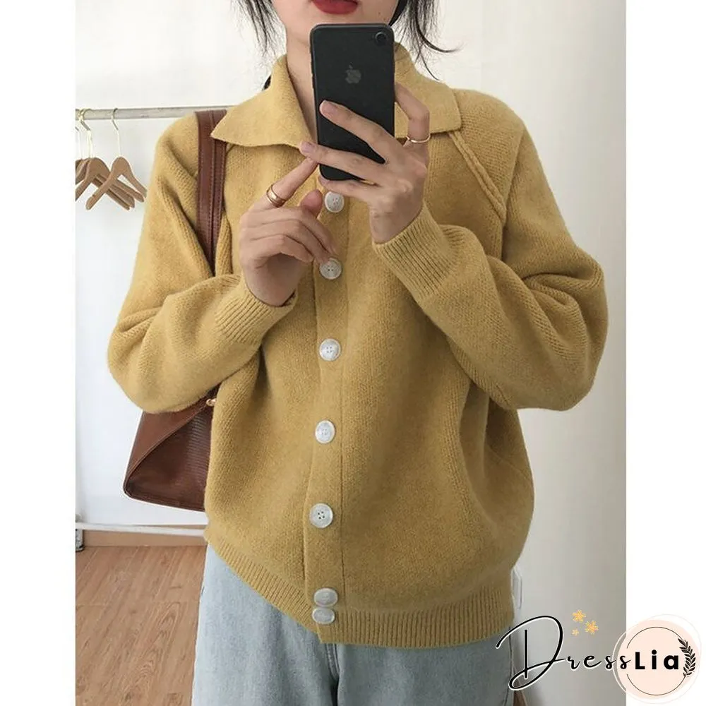 Cardigans for Women Korean Fashion Knitted Sweater Turn-down Collar Thick Sweaters Vintage Button-down Women Autumn Jacket