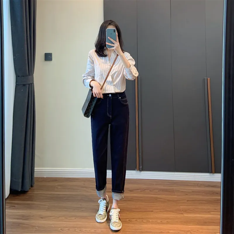 Nigikala Large Size Women's Wear 2025 Spring And Autumn New High Waist Harun Pants Fat Sister Mm Loose Show Thin Straight Leg Jeans Trend