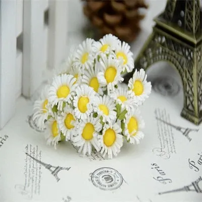 10pcs/lot Mini Silk Daisy Artificial Flowers Bouquet Multicolor Scrapbooking Flower flowers DIY Ball Stamen Wedding Decoration