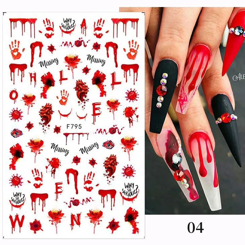1pcs Halloween Pumpkin Skull Design 3D Nail Stickers Geometry Christmas Snowflake Winter Slider Nail Foils Manicures Decoration