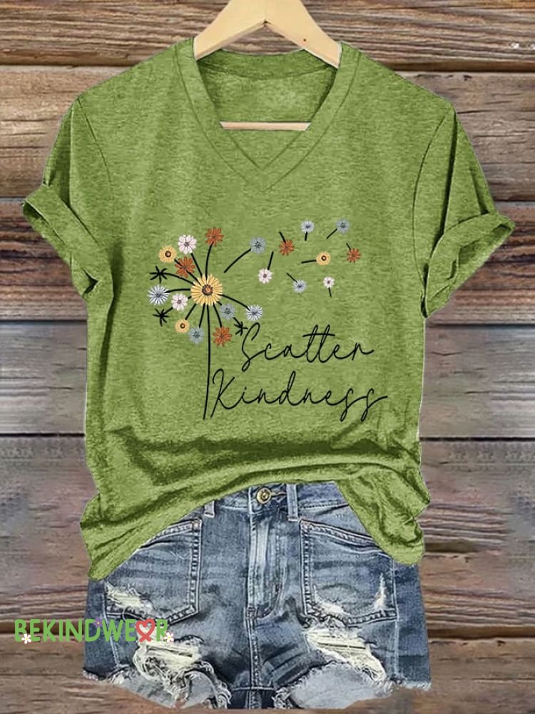 Women&rsquo;s Scatter Kindness Print Casual T-Shirt Green / S