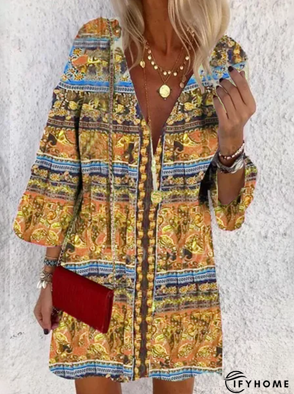 Holiday Long Sleeve Boho Vintage Fashion Weaving Dress | IFYHOME