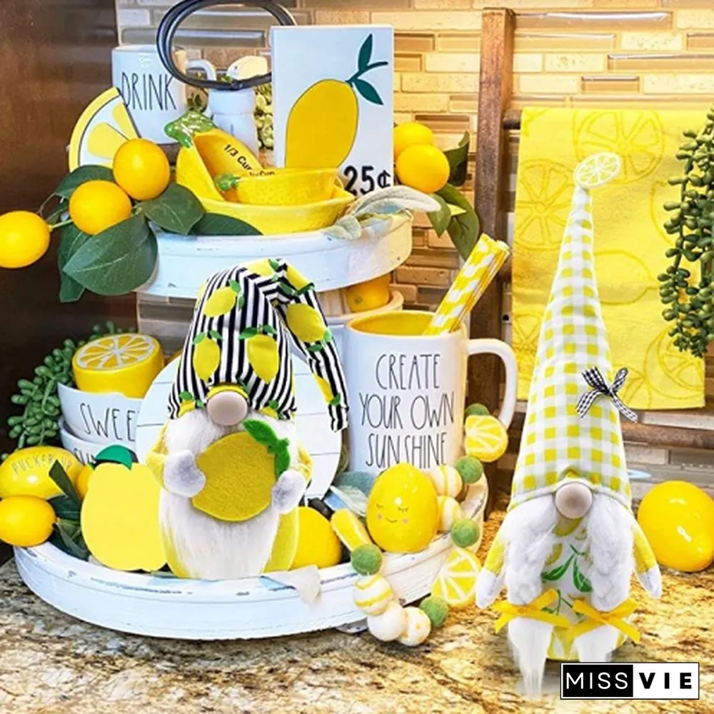 Ciyvolyeen Lemon Gnome Scandinavian Tomte Nisse Swedish Fresh Lemon Elf Home Farmhouse Kitchen Decor Easy Peasy Shelf Summer Tiered Tray Decorations, Set Of 2