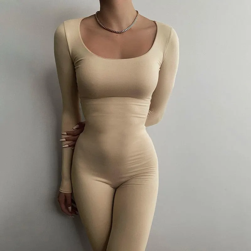 2021 Autumn Womens Fashion Casual Sports Rompers Womens Jumpsuit  4 Color Solid  Long Sleeve Wear Fitness Outfit Female