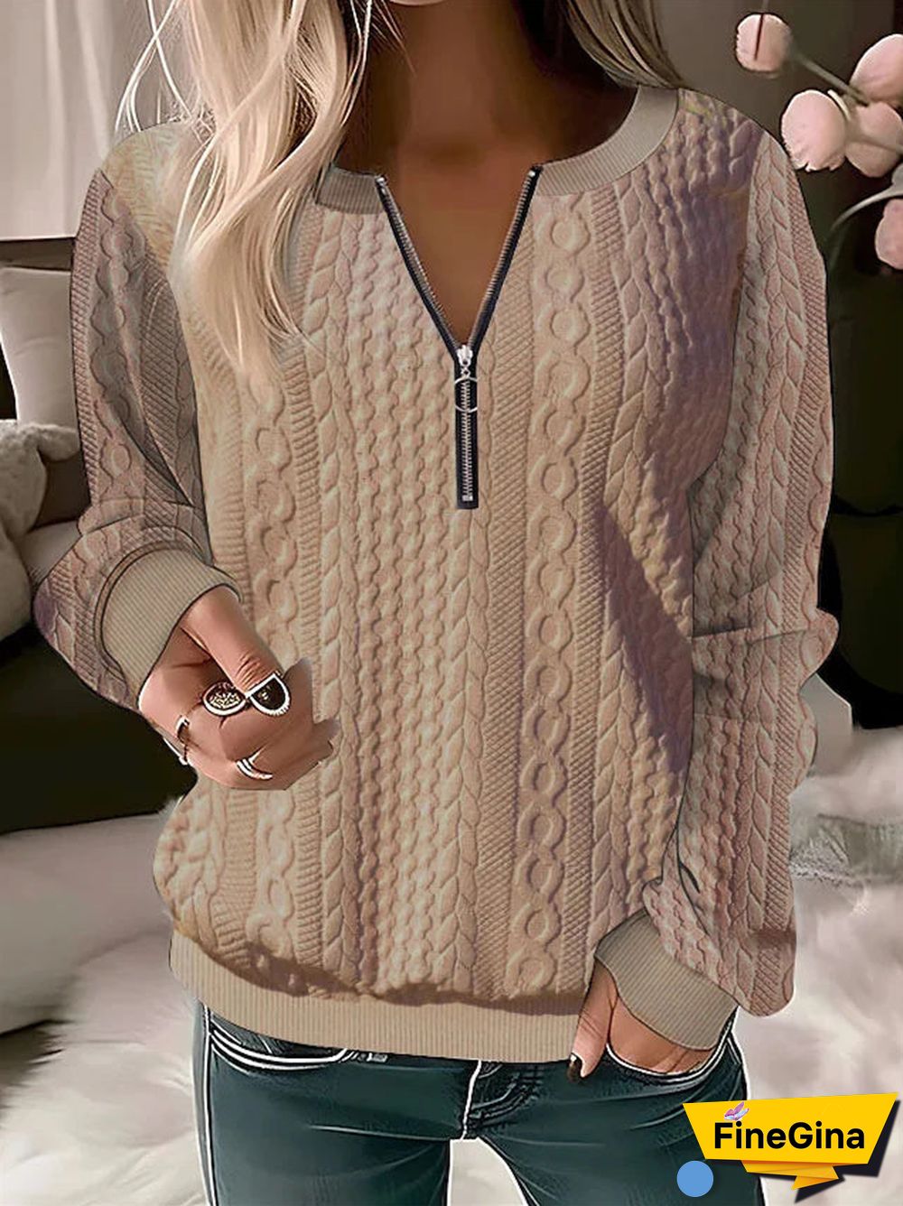 Women's Solid Color V-neck Long Sleeve Top