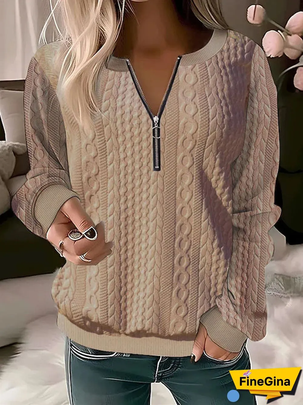 Women's Solid Color V-neck Long Sleeve Top