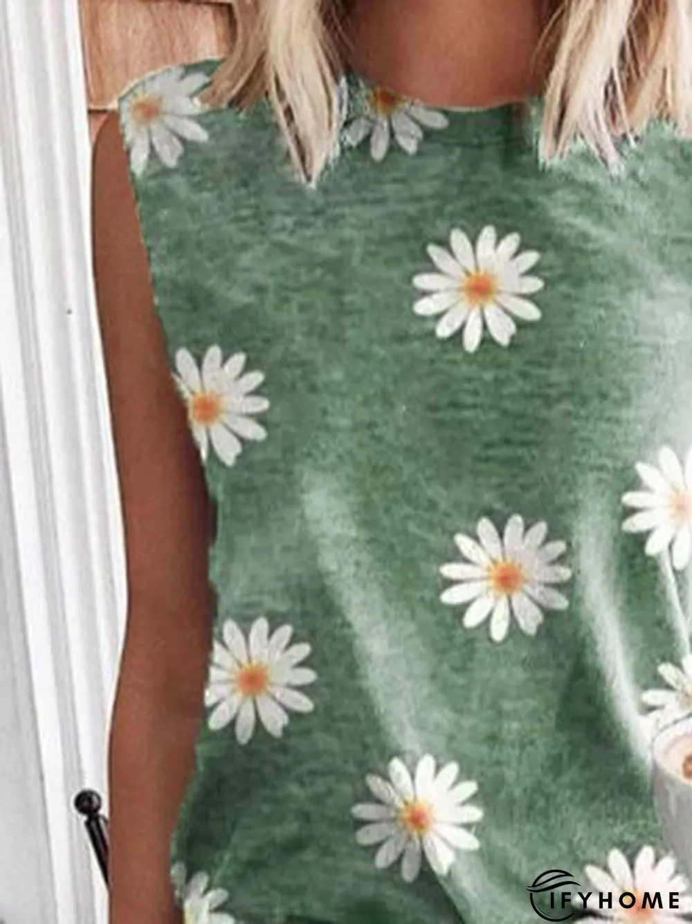 Sleeveless T-shirt with Daisy print round neck | IFYHOME