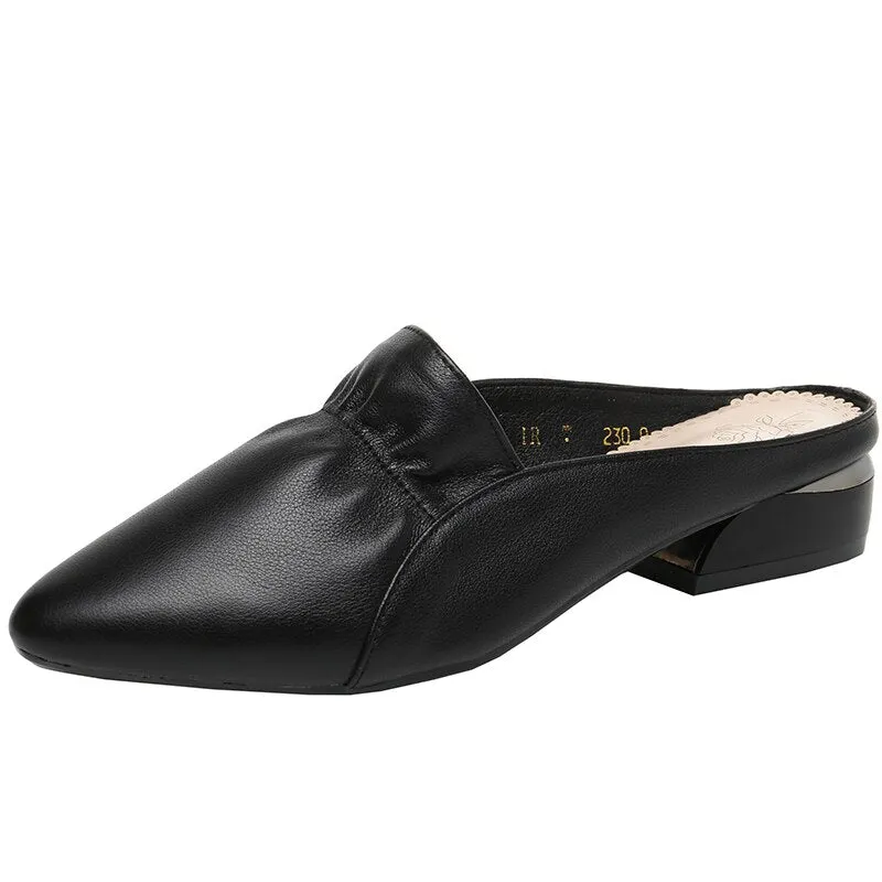 GKTINOO 2022 Summer Flats Lady Sandals Slippers Genuine Leather Slip on Pointed Women Mules Outdoor Slipper Shoes Woman Slides