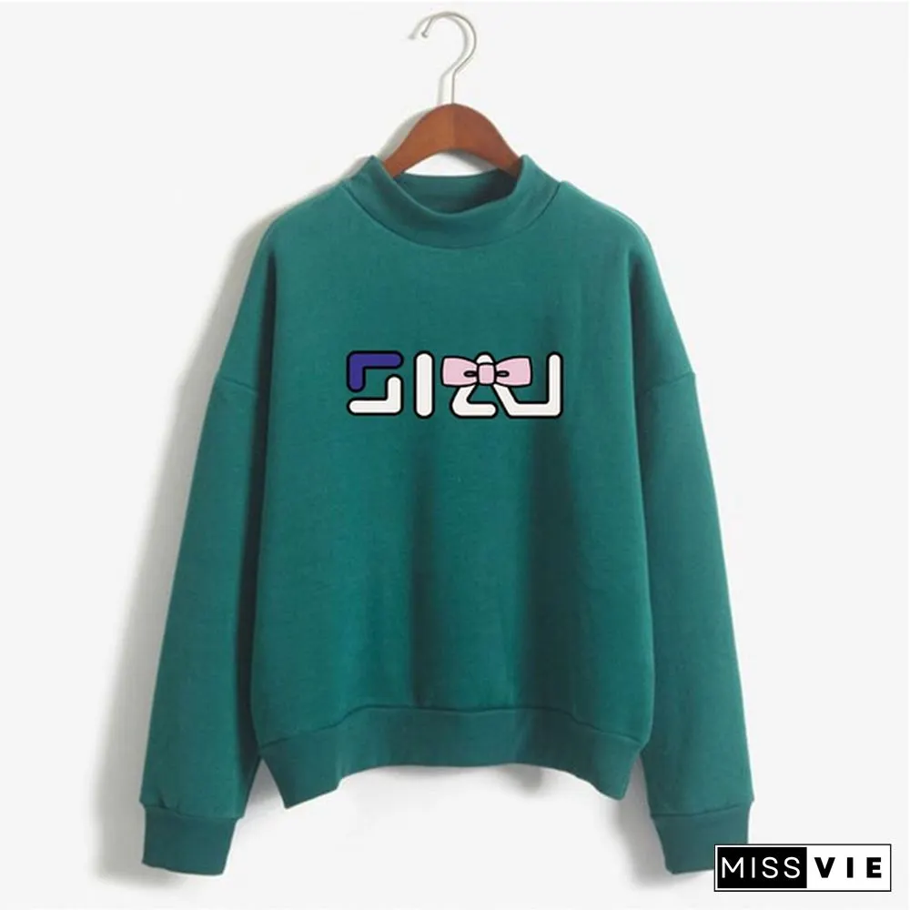 Women's Fashion Print Short Casual Pullover Loose Middle Collar Sweater