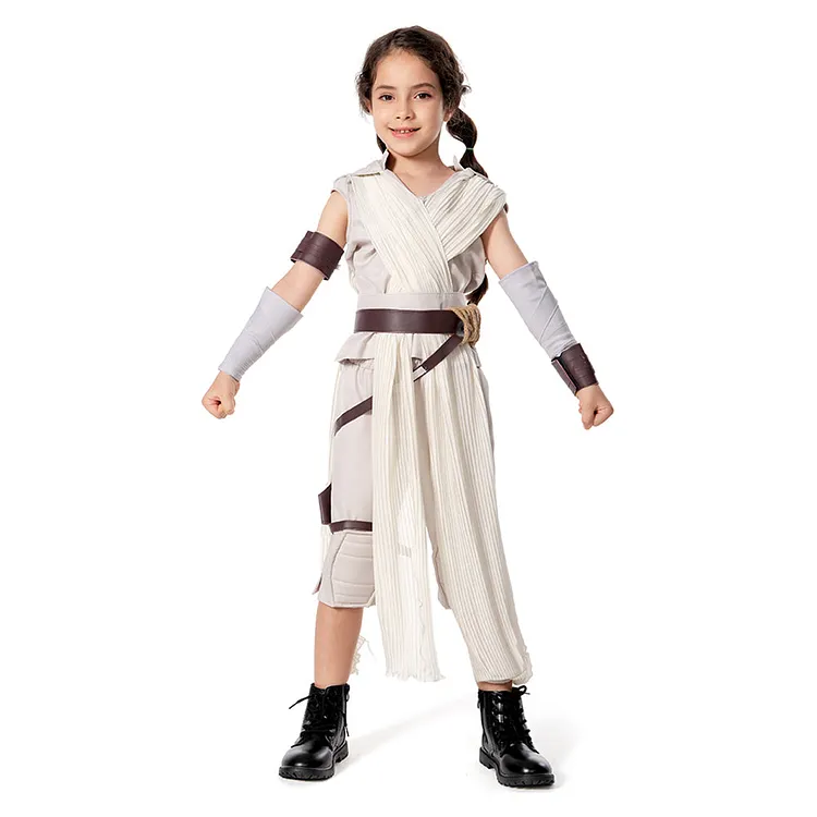 Kids Children The Rise Of Skywalker Rey White Outfit Cosplay Costume Halloween Carnival Suit
