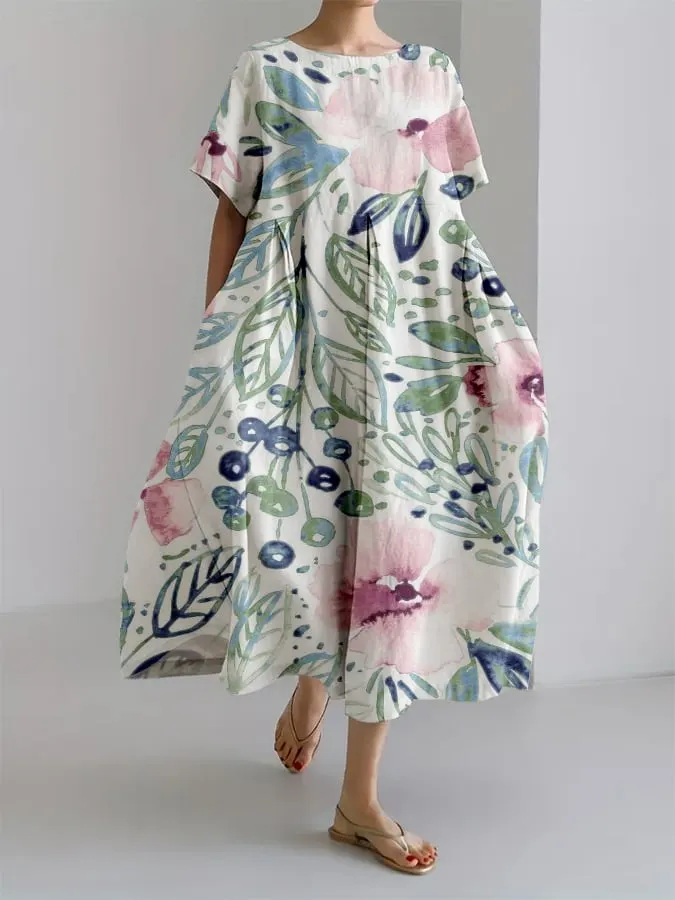 Women's Retro Botanical Floral Design Printed Casual Loose Dress