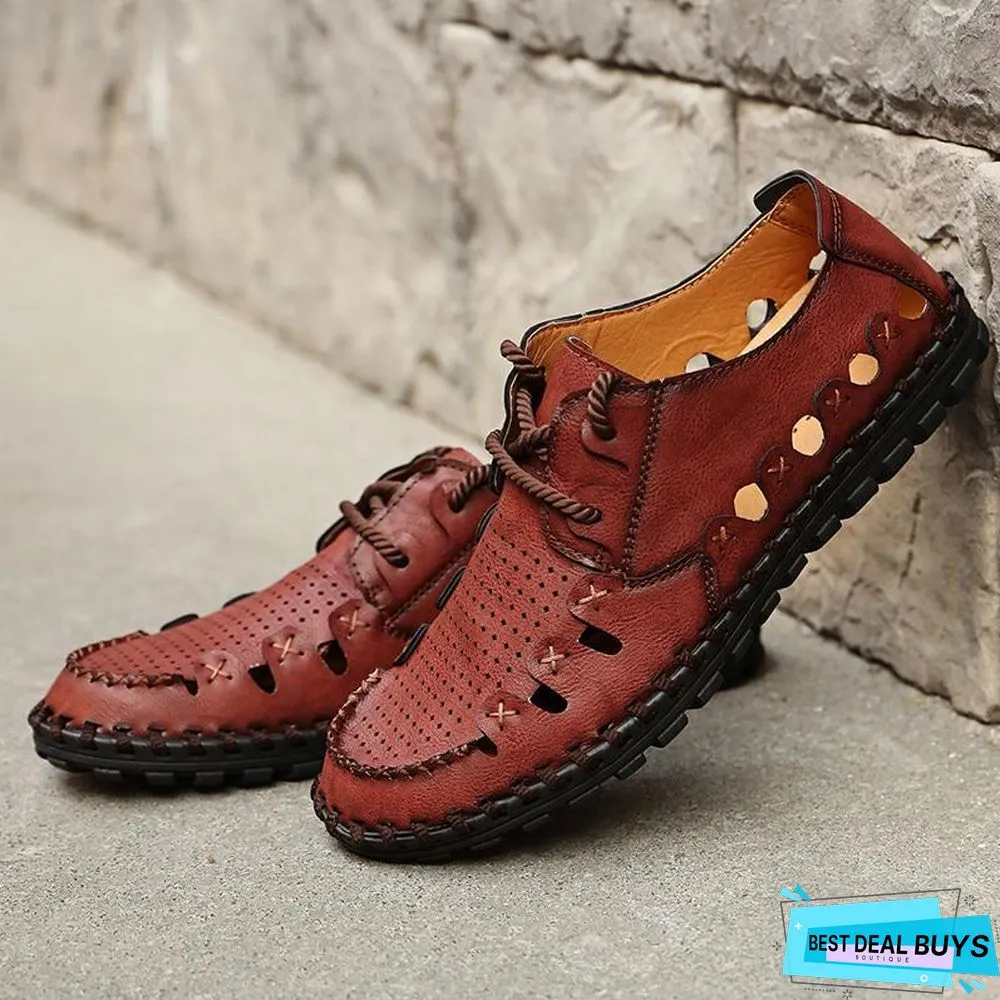 Men's Split Leather Sandals Summer Breathable Comfort Beach Sandals Shoes