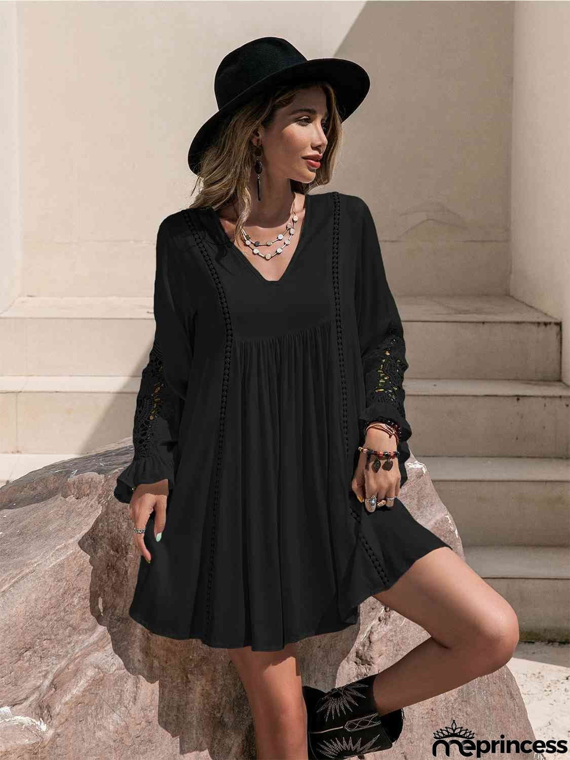 Lace Detail V-Neck Mini Dress