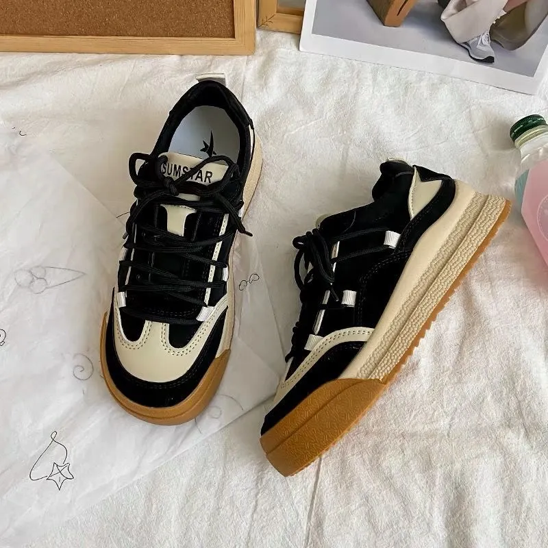 2022 New Patchwork Plush Zapatillas Mujer Fashion Black Ladies Footwear Casual PU Woman Vulcanize Shoes Winter Students Shoes