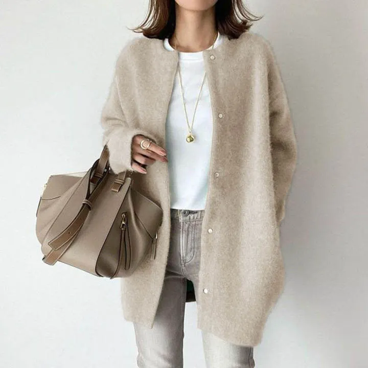 Retro Solid Color Loose Button Pocket Knitted Cardigan