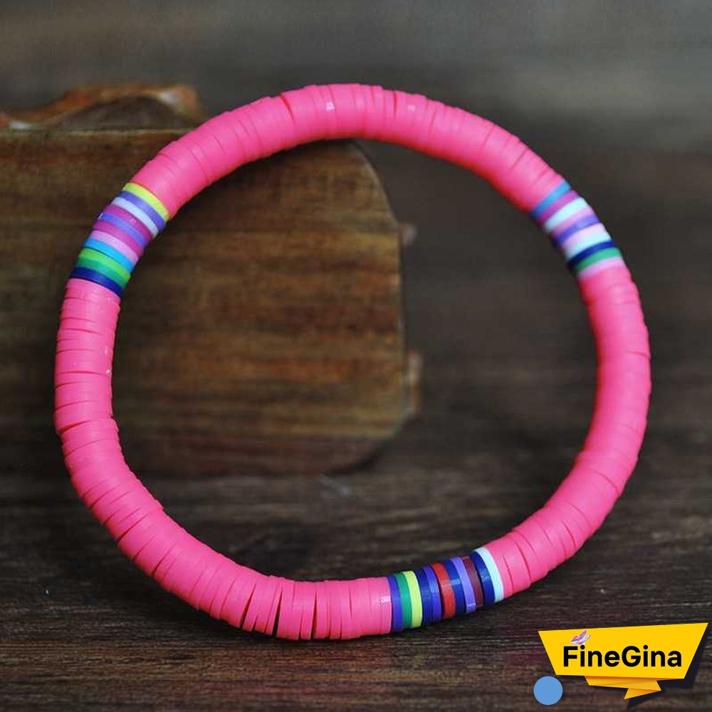 Recyclable Rainbow Colorful Polymer Clay Beads Bracelets Jewelry