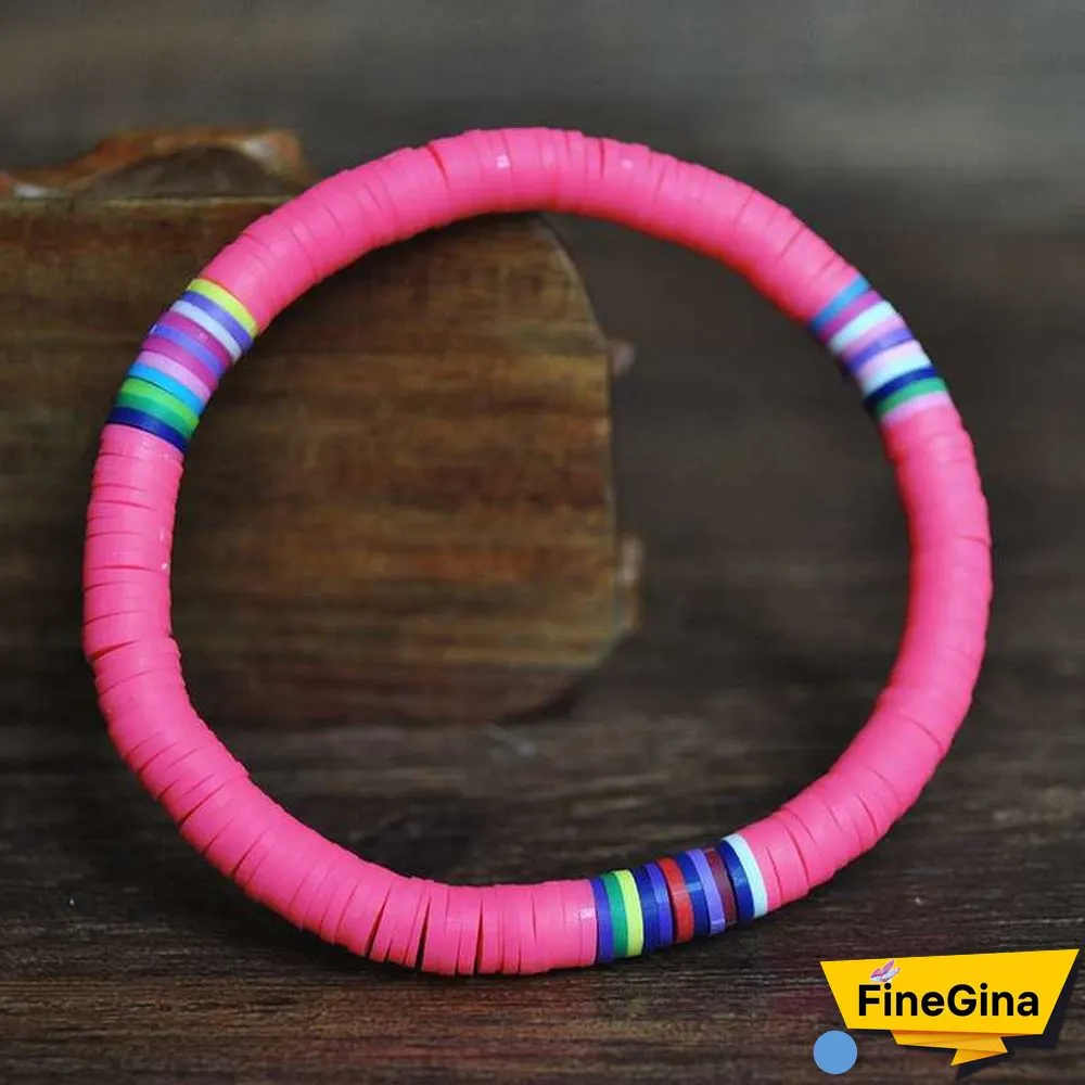 Recyclable Rainbow Colorful Polymer Clay Beads Bracelets Jewelry